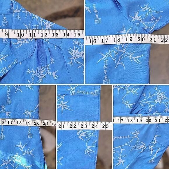 Vtg raw silk blue bamboo print skirt set - Picture 11 of 16